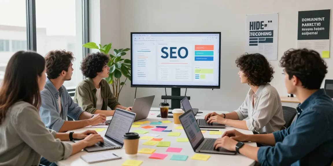 Click here to join a dynamic marketing team brainstorming strategies in a modern workspace