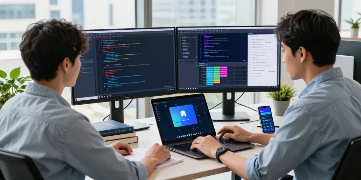 快连 application showcased in a vibrant tech workspace, highlighting modern software development and innovation.