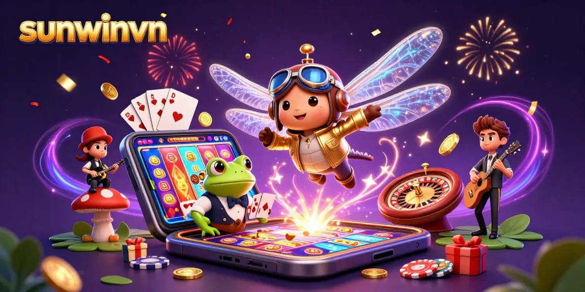 Experience thrilling gaming action at sunwinvn with vibrant characters and dynamic casino elements.