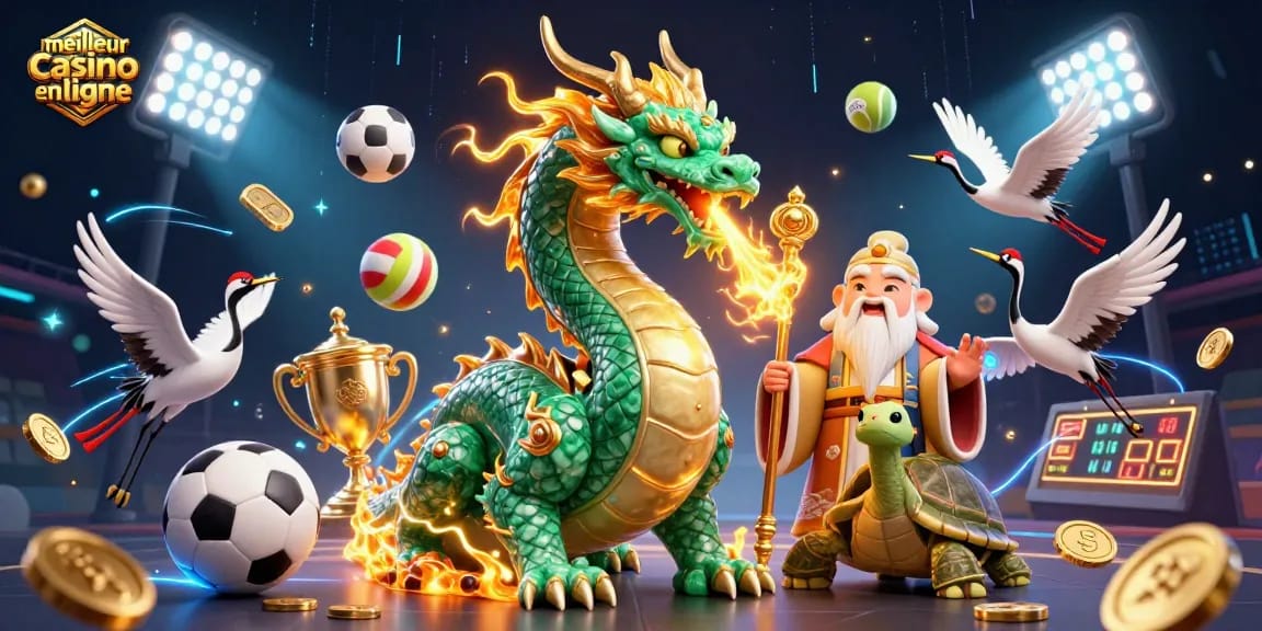 Parier sur le meilleur casino en ligne avec un dragon, une tortue sage et des éléments de sport.