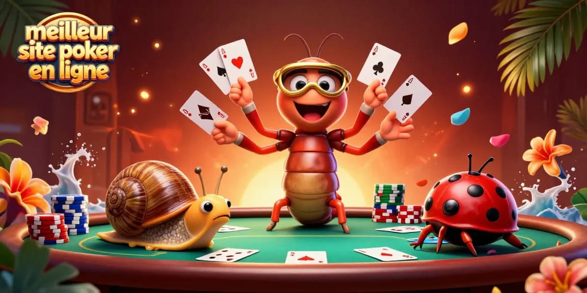 Profitez de l'expérience ultime avec le meilleur site de poker en ligne où un millipède dealer et un escargot high-roller se rencontrent.
