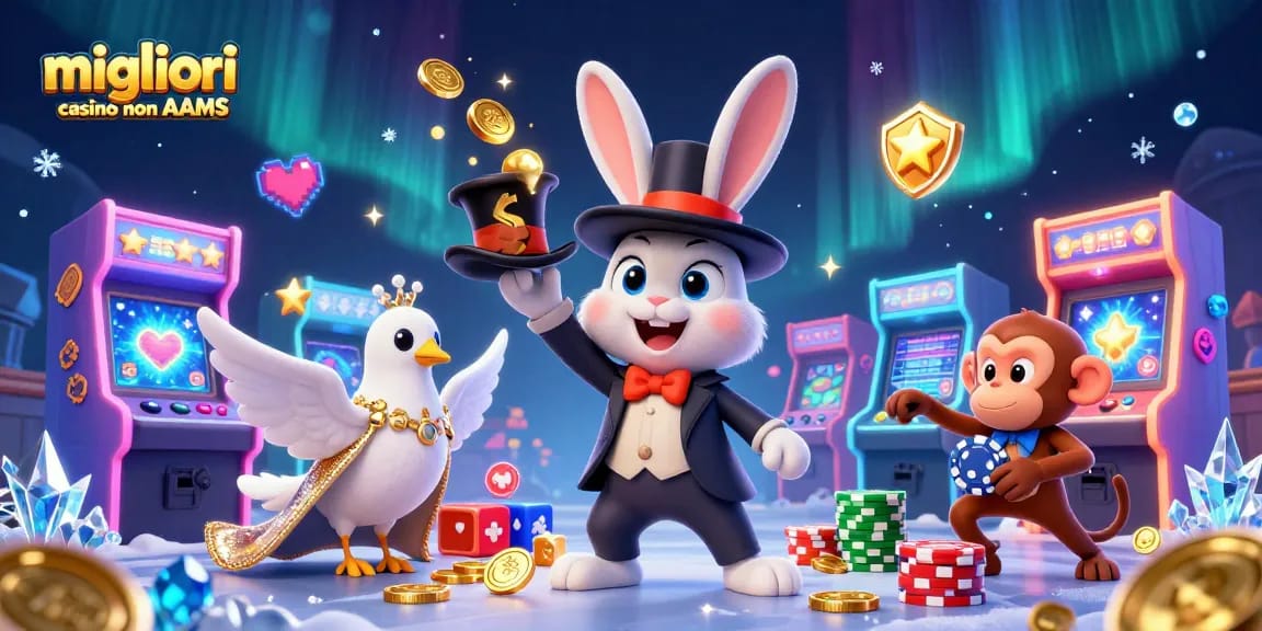 Impegnati nella migliore esperienza di gioco nei migliori casino non AAMS con personaggi magici ed elementi vibranti in un contesto di casinò.