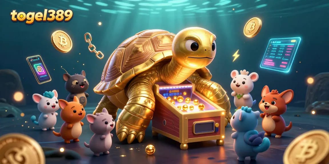 Experience thrilling betting action at togel389, featuring a fun-filled arcade scene with vibrant characters and exciting games.