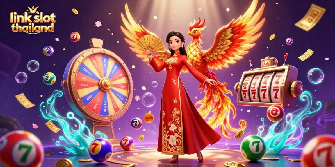 Spin and win with link slot thailand featuring vibrant slot reels and dynamic casino elements.