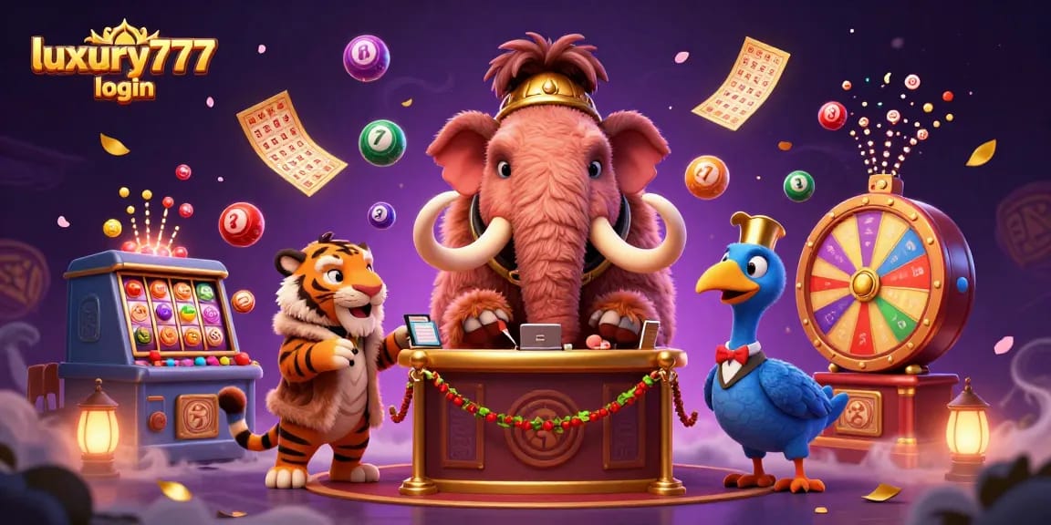 Experience the luxury777 login with a vibrant casino scene featuring unique characters and energetic game elements.