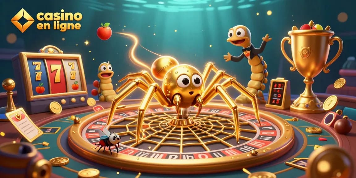 Jouez au casino en ligne avec une illustration dynamique de personnages captivants et des éléments de jeu.