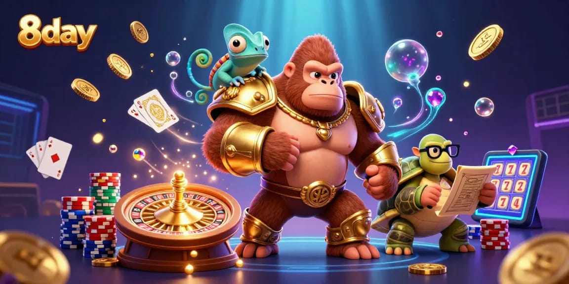 Engage with 8day’s vibrant casino world featuring exhilarating games, golden treasures, and iconic characters.