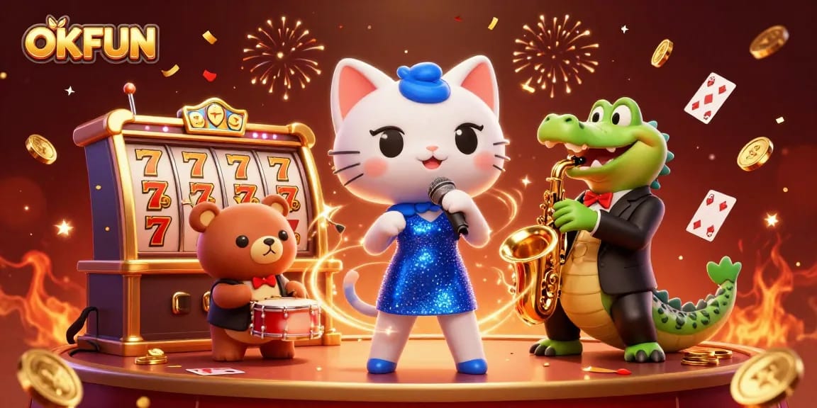 OKFUN engages with dynamic casino fun featuring 3D characters and exciting slot games.