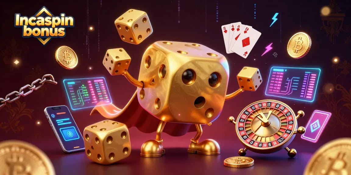 Engage with the exciting Incaspin bonus by enjoying vibrant casino-themed characters and crypto elements.