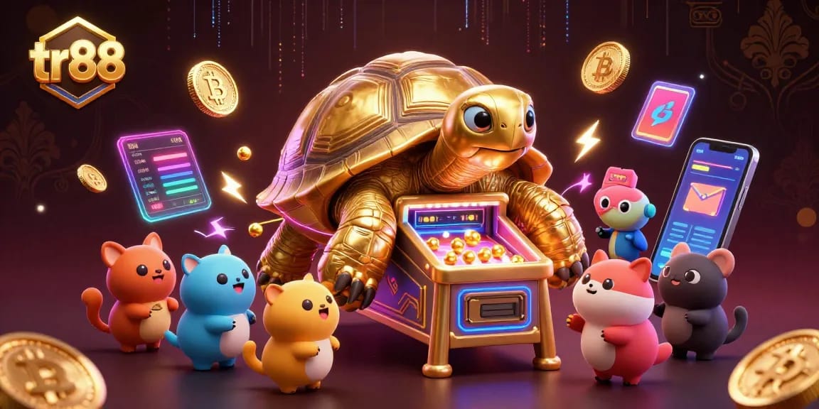 Experience thrilling gameplay at tr88 with a vibrant cartoon illustration featuring a unique casino-themed tortoise.