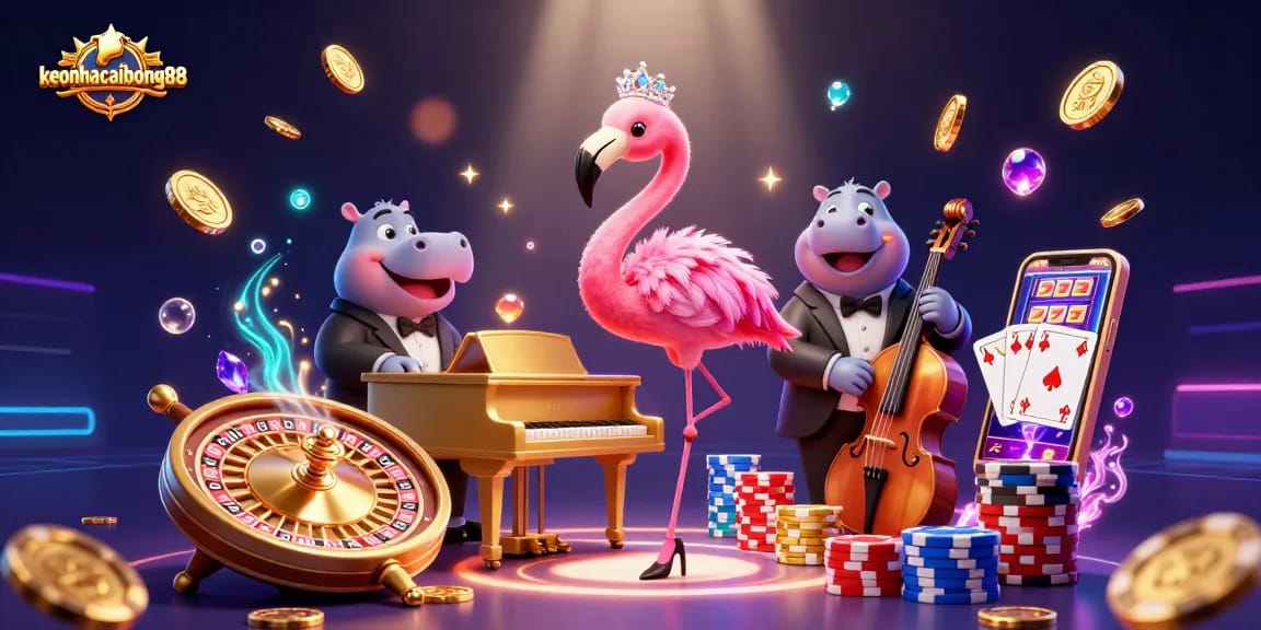 Experience the excitement of keonhacaibong88 with our vibrant casino scene featuring lively characters and thrilling game elements.