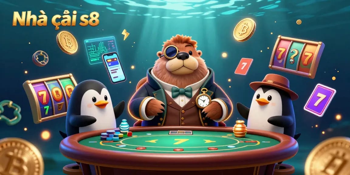 Experience the thrill at Nhà cái s8 with a vibrant underwater poker game scene packed with action!
