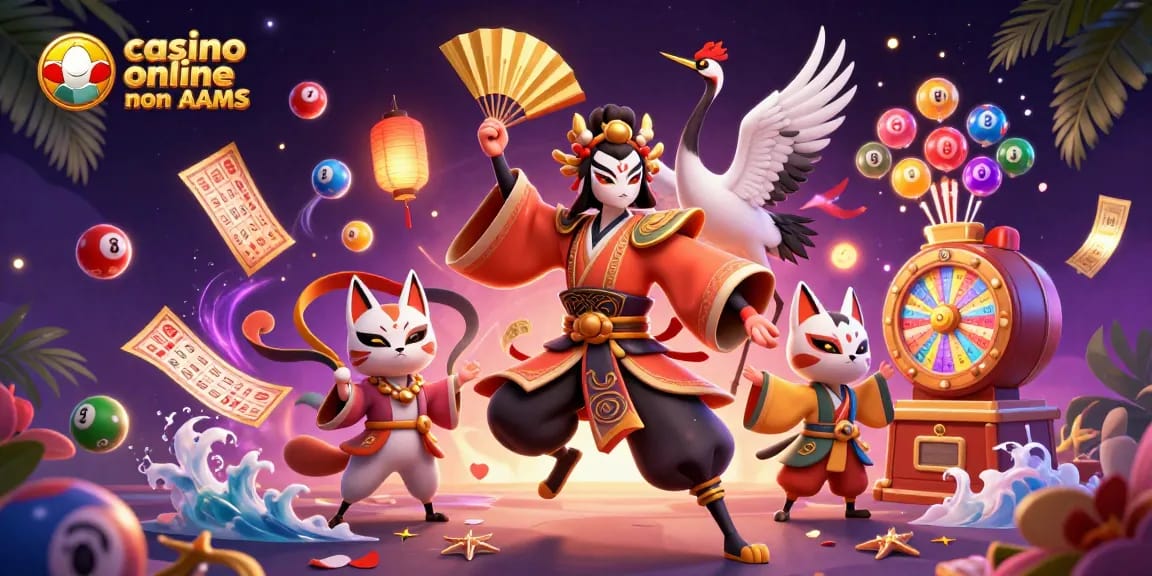 Gioca ai migliori casino online non AAMS con una vivace illustrazione che mostra premi e divertimento