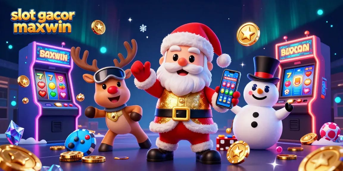 Win big with slot gacor maxwin in this exciting casino scene featuring Santa and friends!