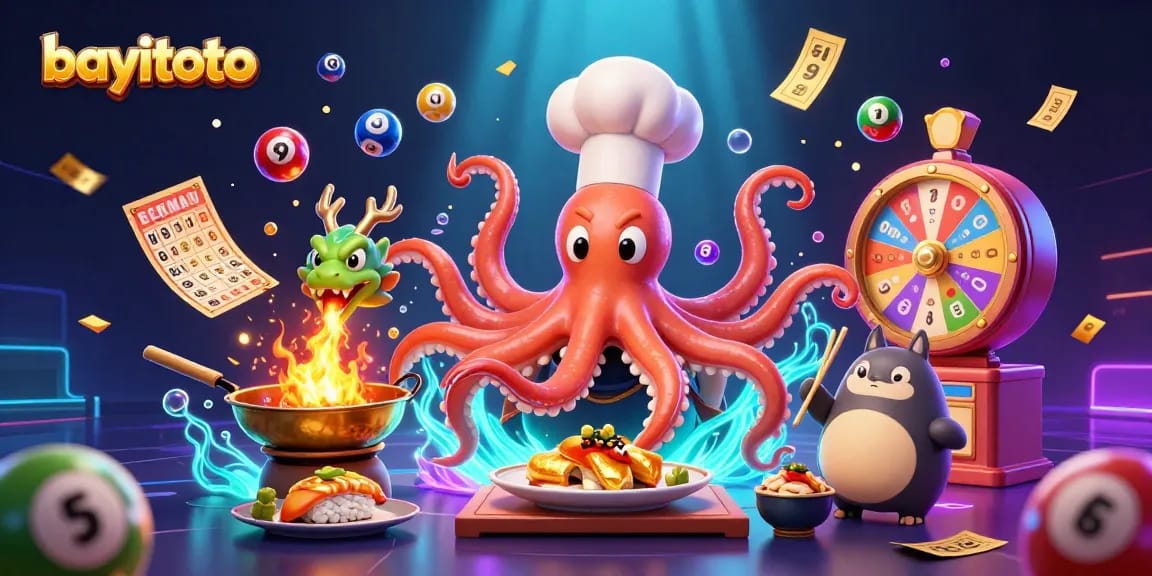 Play lottery with bayitoto as a colorful, dynamic 3D illustration showcasing games and excitement.