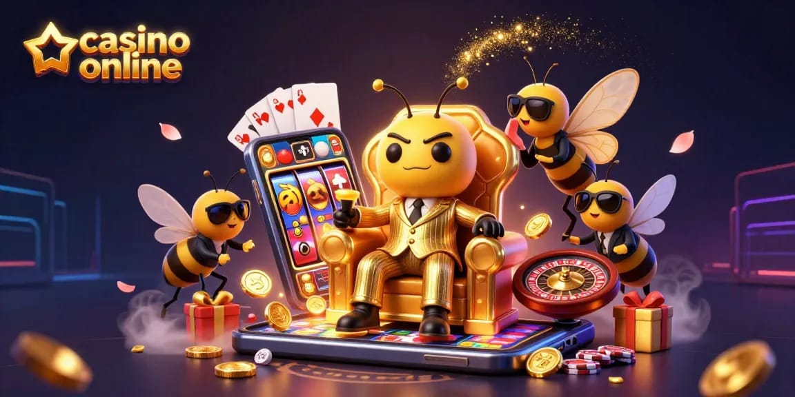 Joacă jocuri captivante la casino online, cu simboluri de păcănele și monede aurii care dansează