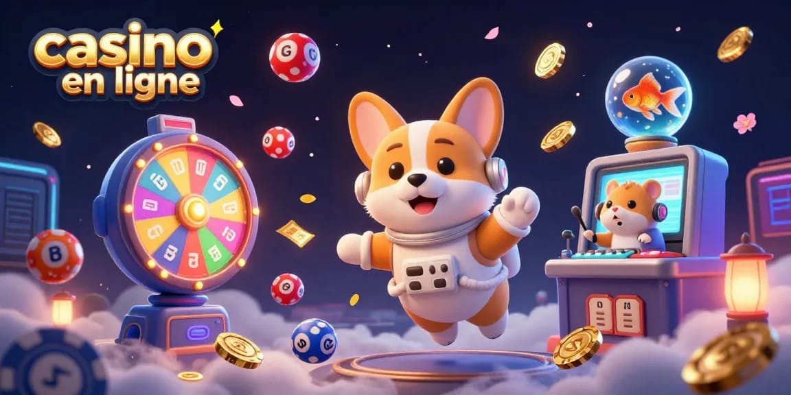 Jouer à casino en ligne avec un corgi astronaute et des balles de loterie colorées dans un décor spatial dynamique.