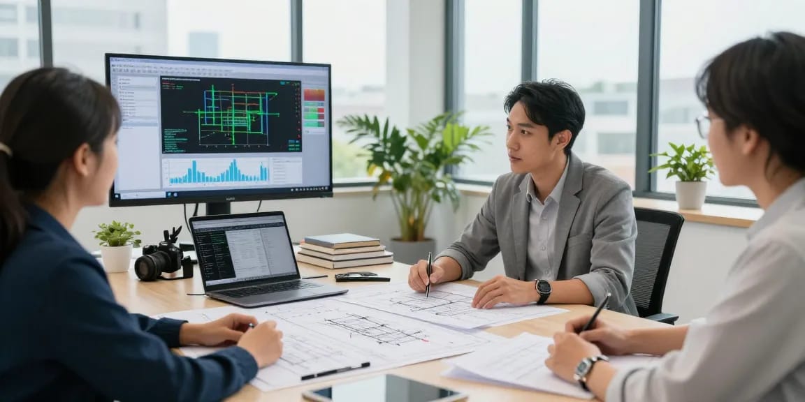 Professional engineer discussing engineering services Missouri with client in modern office, showcasing collaborative atmosphere and technical expertise.