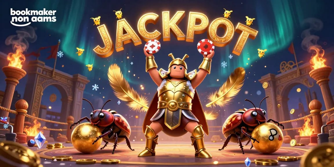 Giocando nei migliori bookmaker non AAMS con un grillo erculeo trionfante e effetti scintillanti.