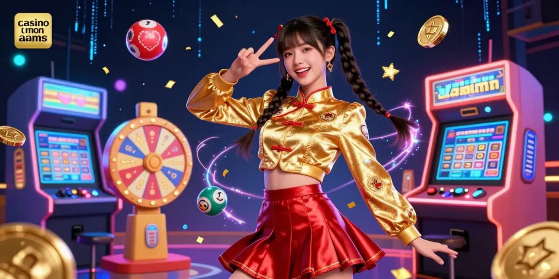 Incontra il vibrante mondo dei casino non AAMS con una straordinaria donna asiatica che celebra tra giochi e premi colorati.