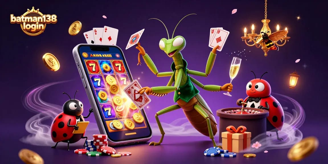 Experience the thrill of batman138 login with a vibrant casino scene featuring dynamic characters and games.