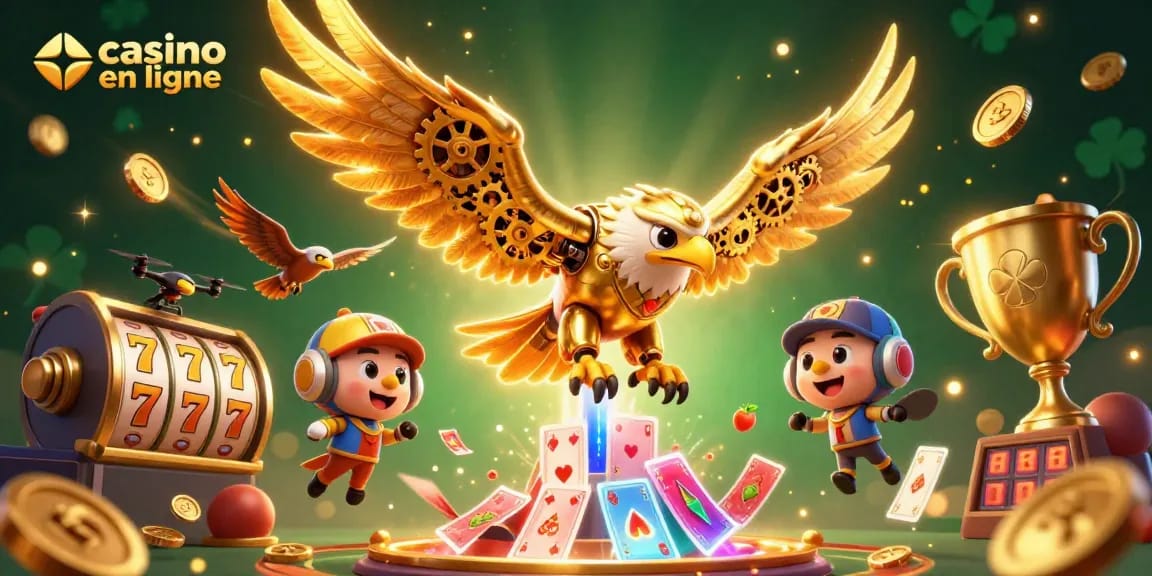 Jouez au casino en ligne avec enthousiasme : illustration d'un aigle cybernétique au cœur de l'action