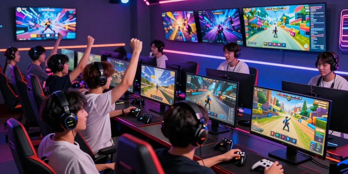 Kegiatan bermain game online di platform BATIK88 dengan berbagai pilihan game yang menarik dan hadiah, menampilkan suasana ceria antar pemain.