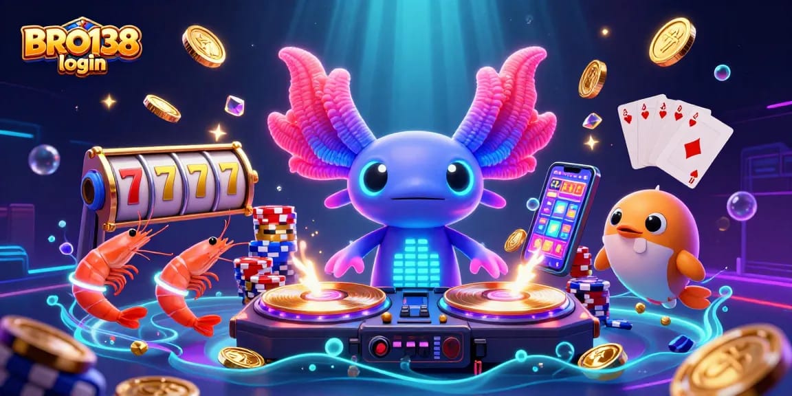 Engage with the exciting BRO138 login experience featuring vibrant slot gaming elements and characters.