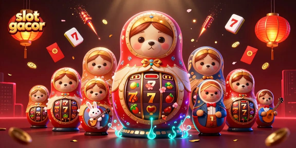 Experience the thrill of slot gacor with colorful characters and vibrant elements in a lively casino scene.