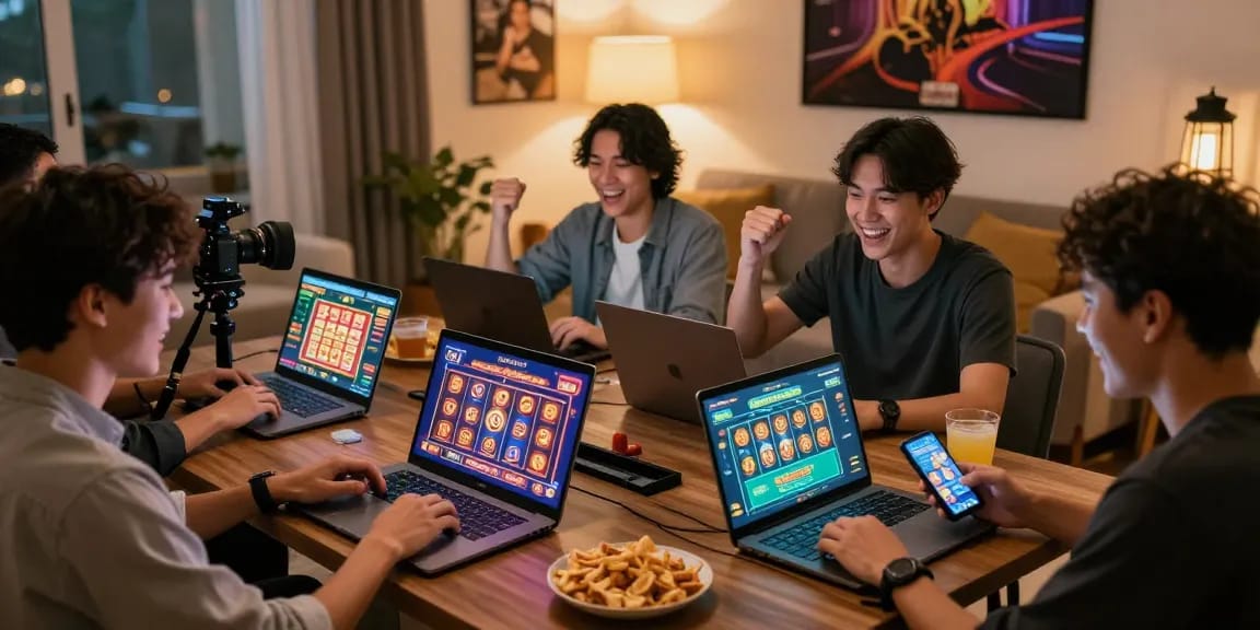 Friends playing Dominobet online, enjoying exciting games and a lively atmosphere.