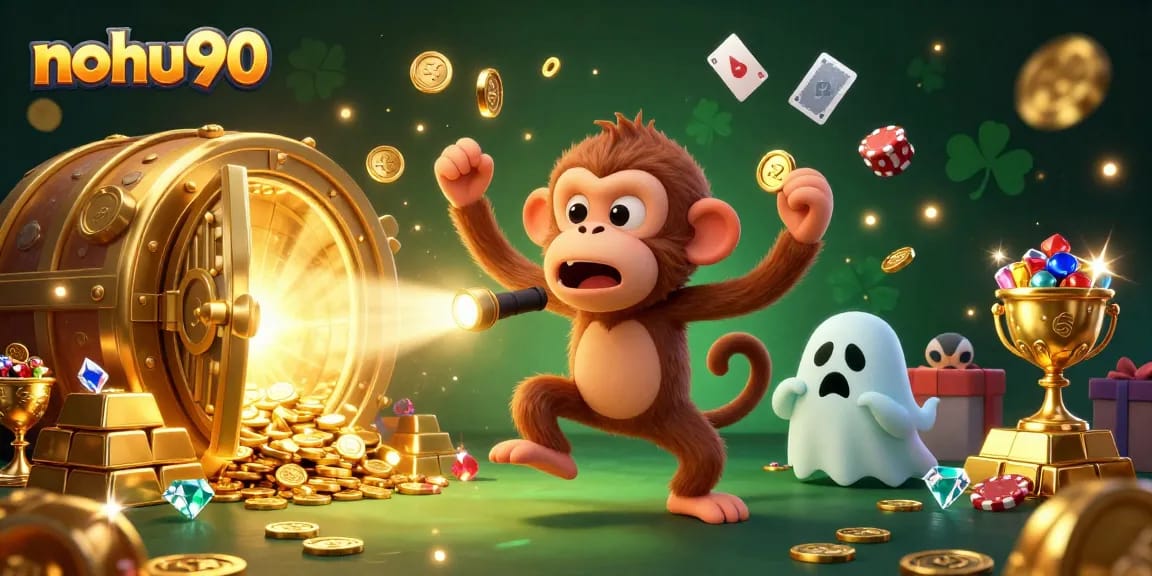 Engage with nohu90's thrilling casino adventure featuring playful characters and golden treasures.