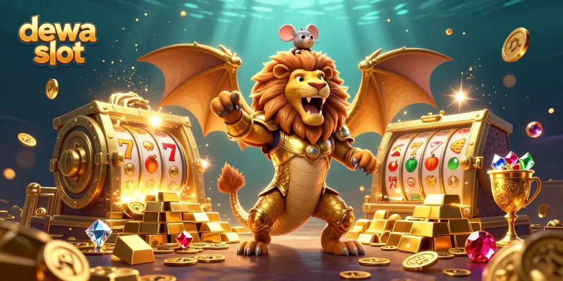 Dive into the exciting world of dewa slot with a vibrant illustration showcasing slot reels and treasures.