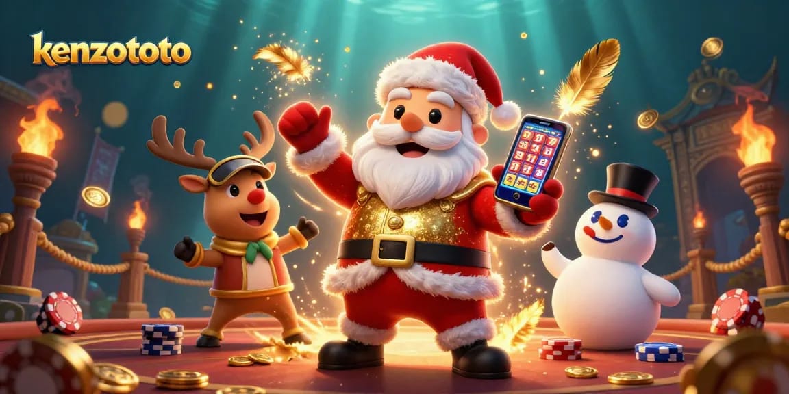 Kenzototo brings luck with Santa, a reindeer dealer, and a poker chip snowman.