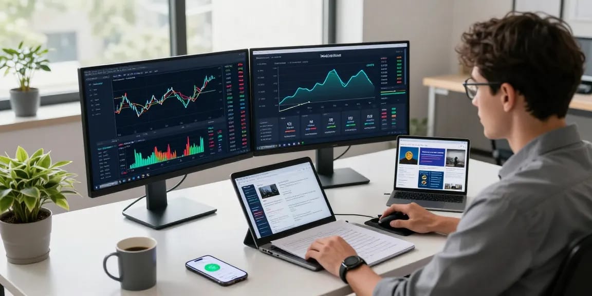 Funexchange dashboard and trading interface in a modern, organized crypto workspace with real-time charts and digital wallet.
