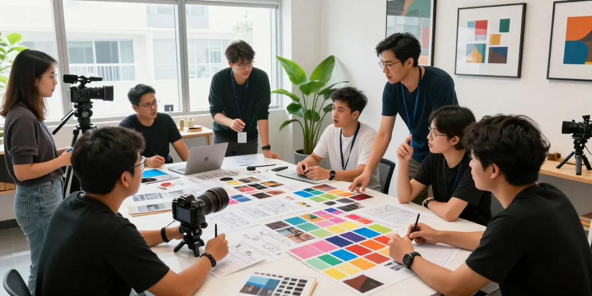 Collaborative video production team at Dreambox Studio Singapore, showcasing creativity and innovation in a vibrant studio environment.