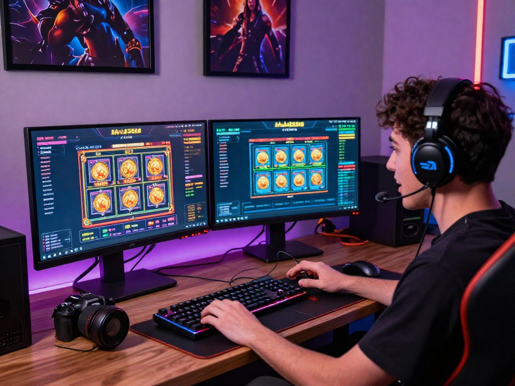 Engaged user at Raja328 login screen with vibrant gaming setup.