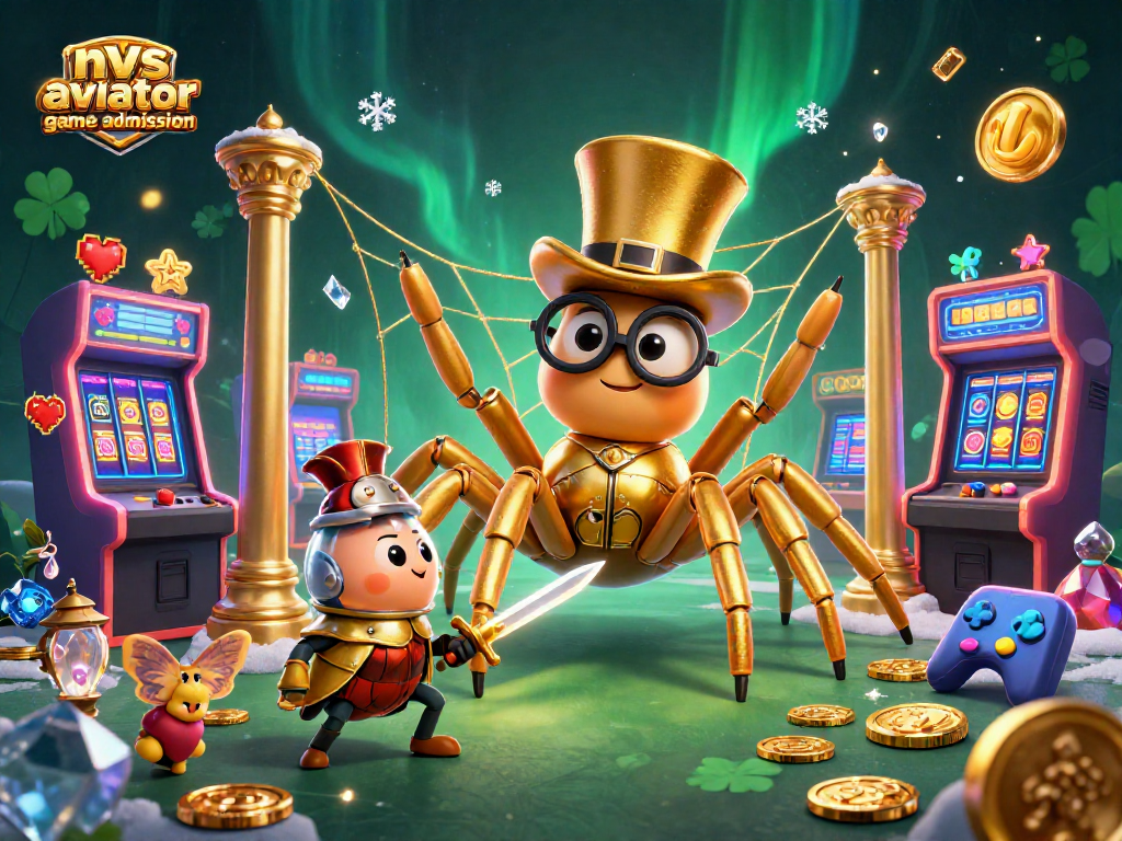 Experience nvs aviator game admission with a vibrant 3D casino scene featuring a colorful golden tarantula and gaming elements.