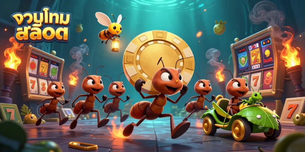 Experience exciting รวมเกมสล็อต action as cartoon ants carry a giant poker chip during a heist.