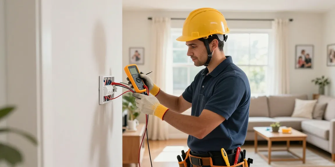 Qualified home electrical safety electrician inspecting residential wiring.