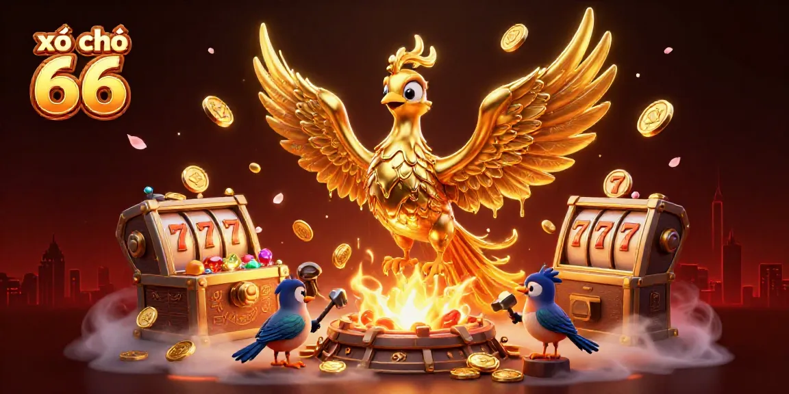 Engage in xổ số 66 with a vibrant illustration of a molten golden phoenix surrounded by exciting casino elements.