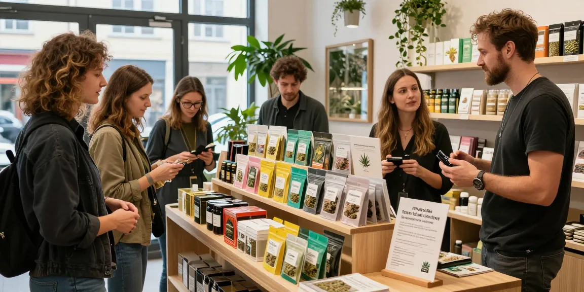 How Can I Get weed and edibles in Germany? Shoppers exploring cannabis products in an inviting urban store.