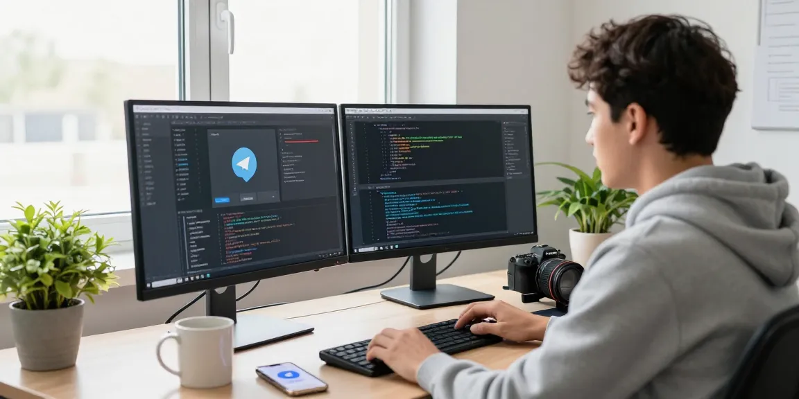Developer coding on telegramin-cn.com interface with vibrant workspace elements.