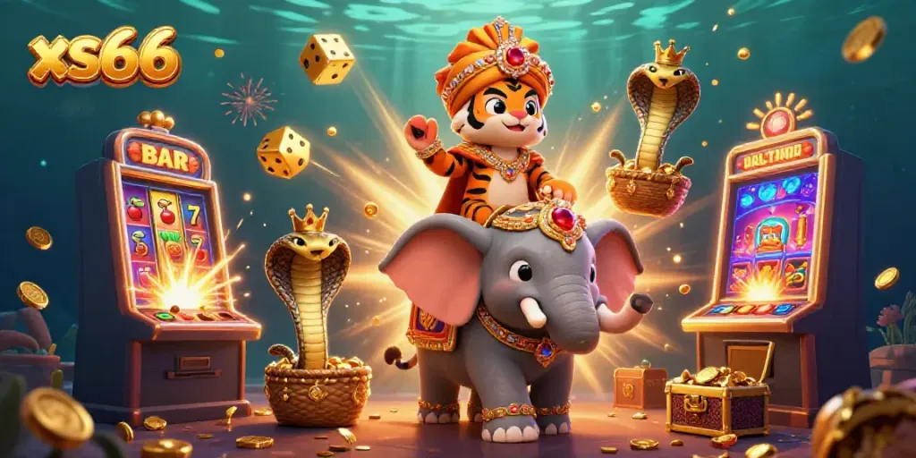 Experience the thrill of xs66 with a lively jackpot scene featuring 3D characters and dynamic casino elements.