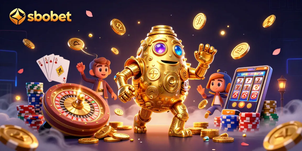 Engage in sbobet betting with our ancient golden golem amid dynamic casino elements.