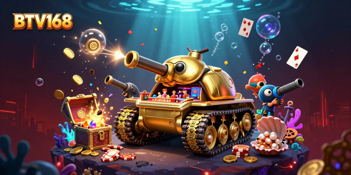 Bettors enjoy BTV168's unique miniature casino scene inside a golden beetle tank, fused with vibrant game elements.