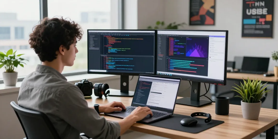 Developer working in a modern office on 纸飞机中文版 and innovative software projects.