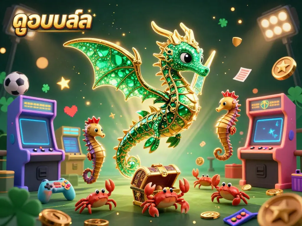 Experience the excitement of watching sports with ดูบอลสด featuring a vibrant scene of a dragon and treasures in a casino atmosphere.
