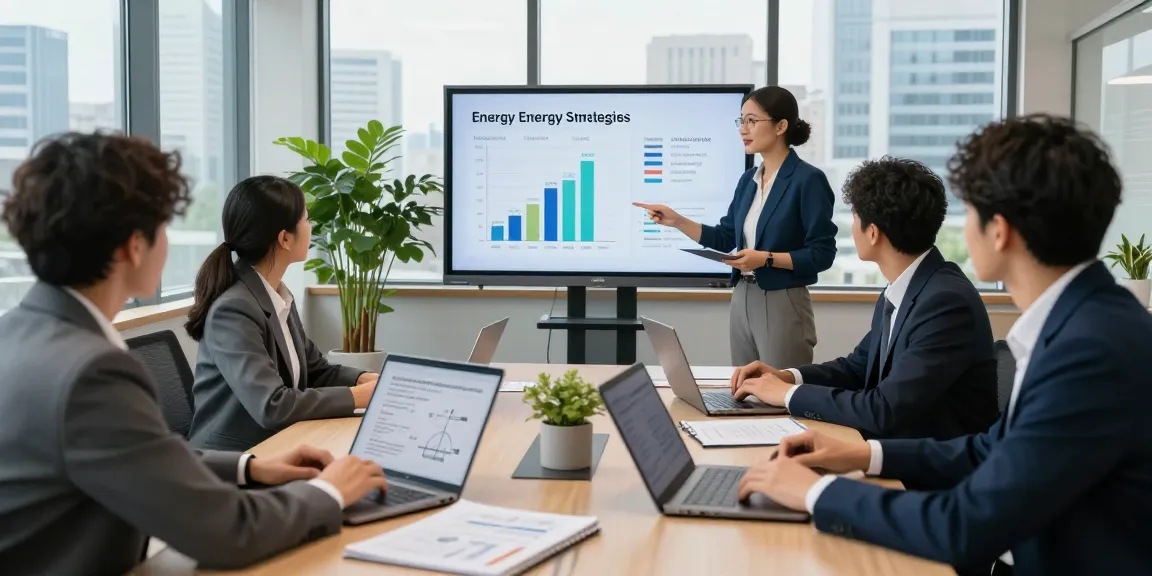 Team meeting discussing how to switch business energy supplier efficiently
