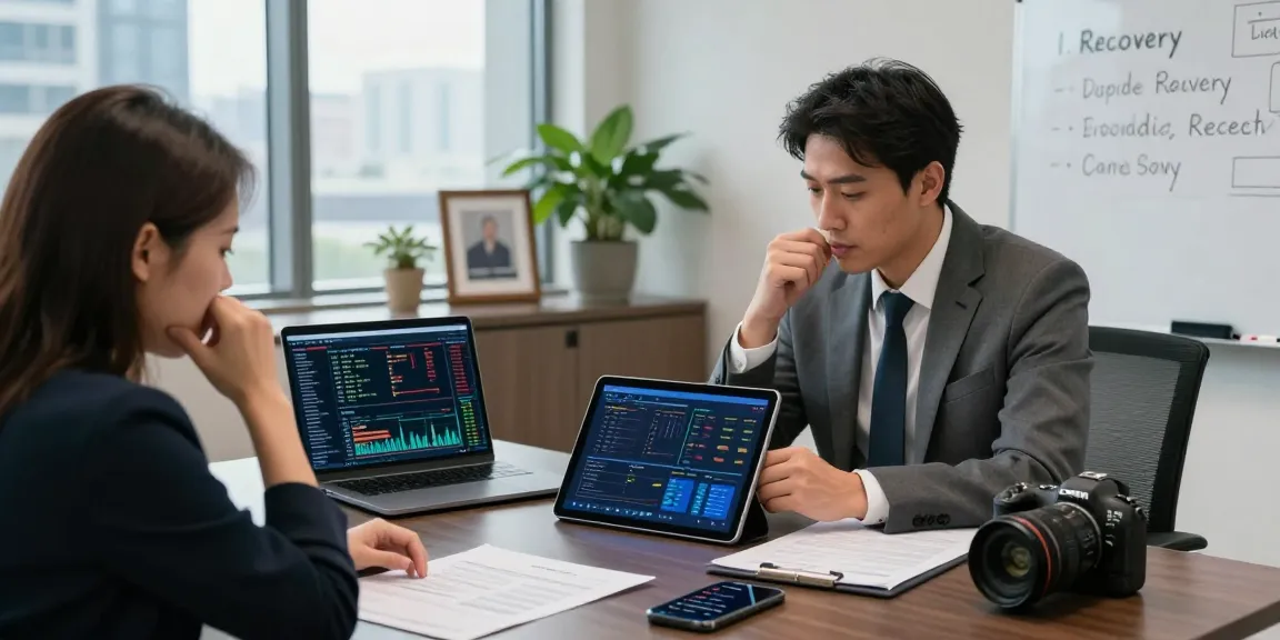 Expert financial consultant advising distressed client on how to recover lost crypto assets in a modern office.
