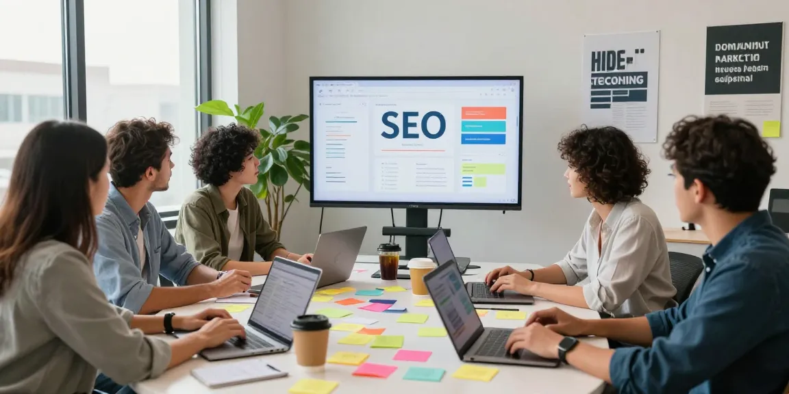 Click here to join a dynamic marketing team brainstorming strategies in a modern workspace